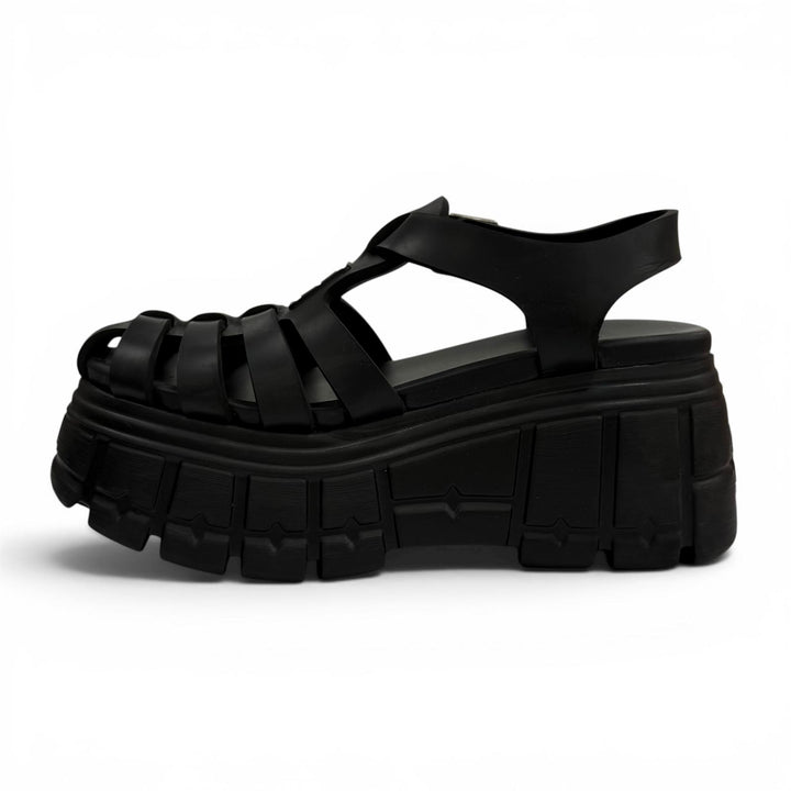 Great MIUMIU Sandals EVA Logo patch platform rubber Gurkha black rubber Women 36