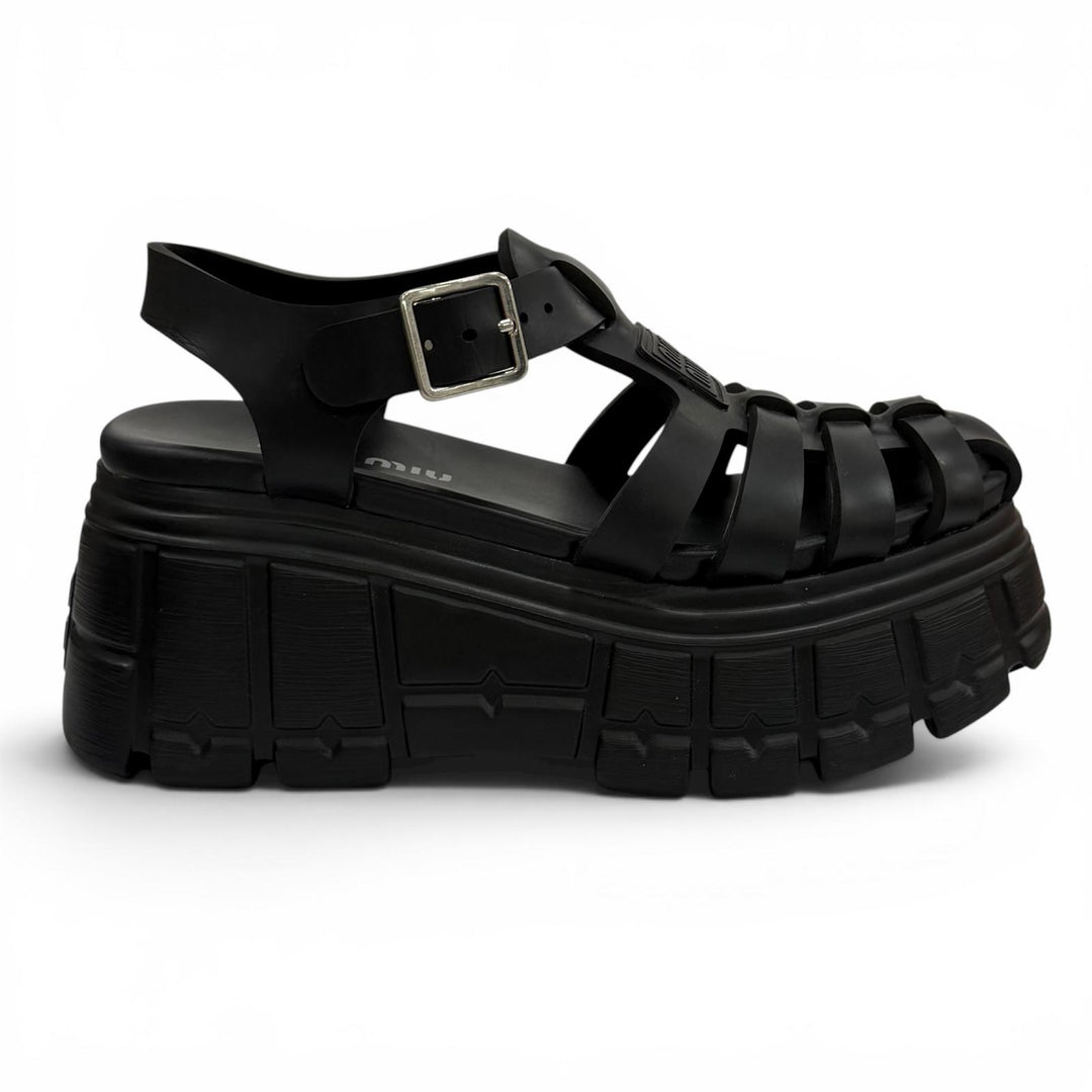 Great MIUMIU Sandals EVA Logo patch platform rubber Gurkha black rubber Women 36