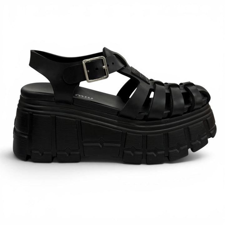 Great MIUMIU Sandals EVA Logo patch platform rubber Gurkha black rubber Women 36