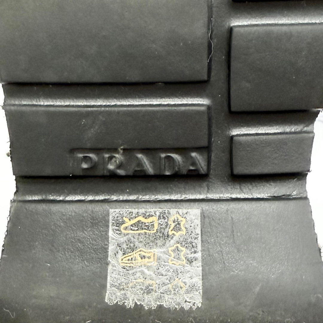 Great PRADA Logo side-zip lace-up leather short boots black 37.5 1T215N