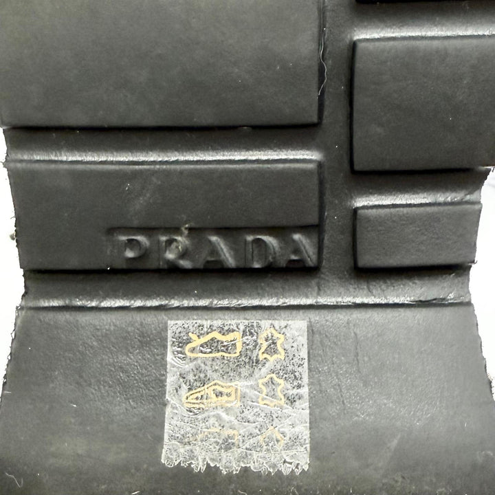 Great PRADA Logo side-zip lace-up leather short boots black 37.5 1T215N