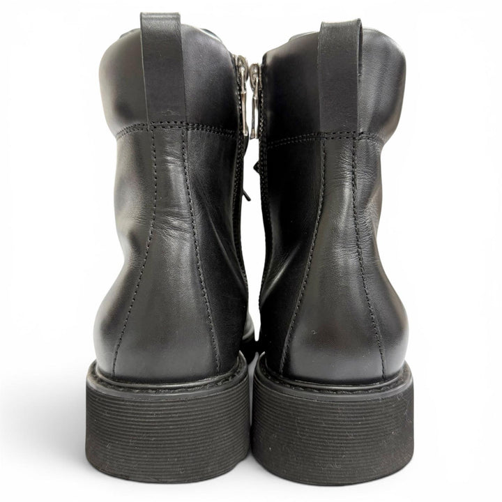Great PRADA Logo side-zip lace-up leather short boots black 37.5 1T215N
