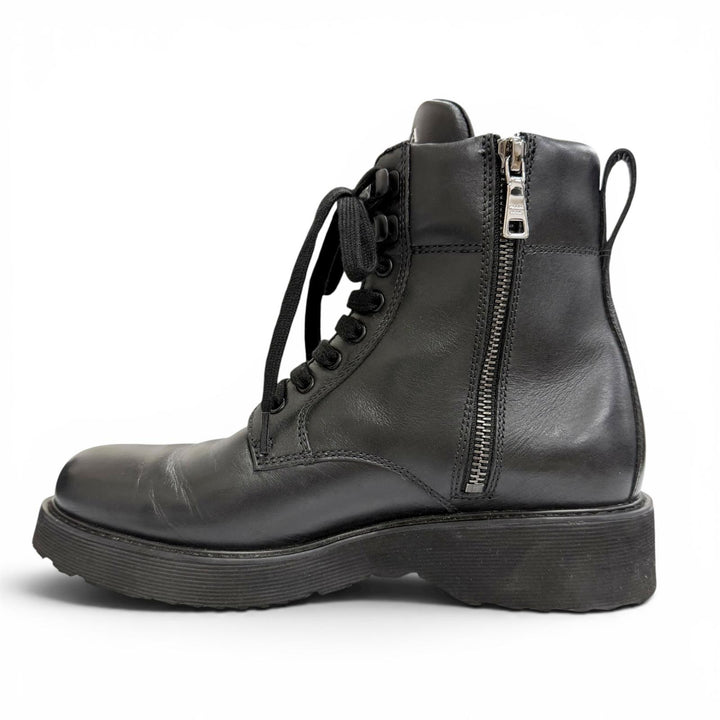 Great PRADA Logo side-zip lace-up leather short boots black 37.5 1T215N