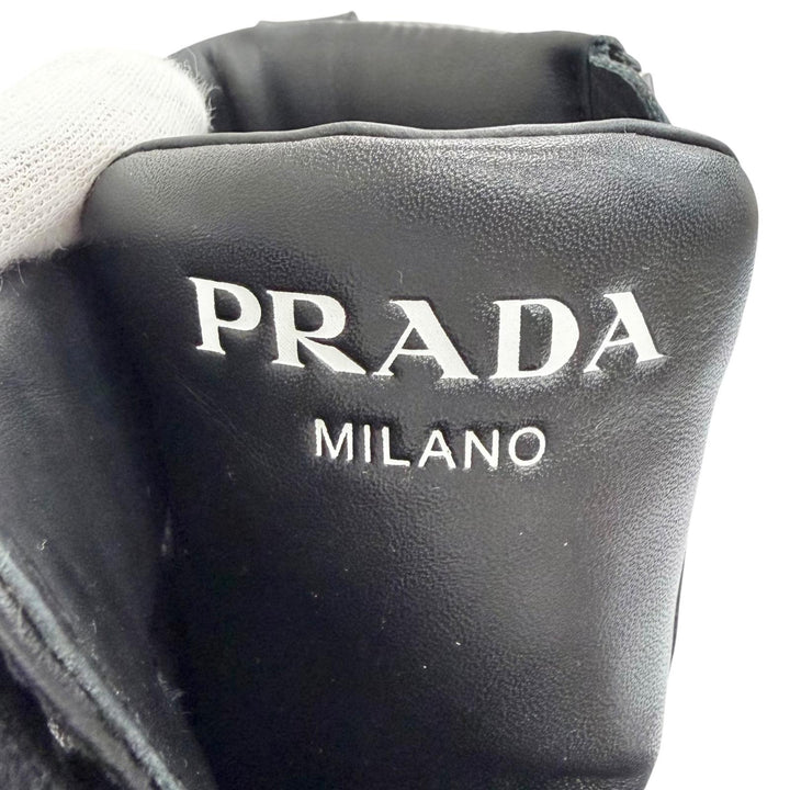 Great PRADA Logo side-zip lace-up leather short boots black 37.5 1T215N