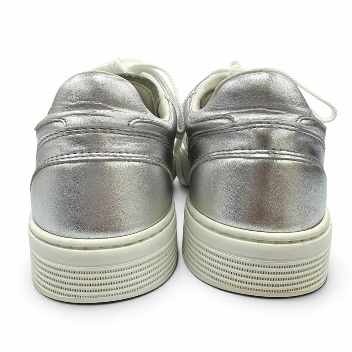 Great CHANEL Low cut sneakers COCO Mark Lace-up Leather Silver Women 37 G45079