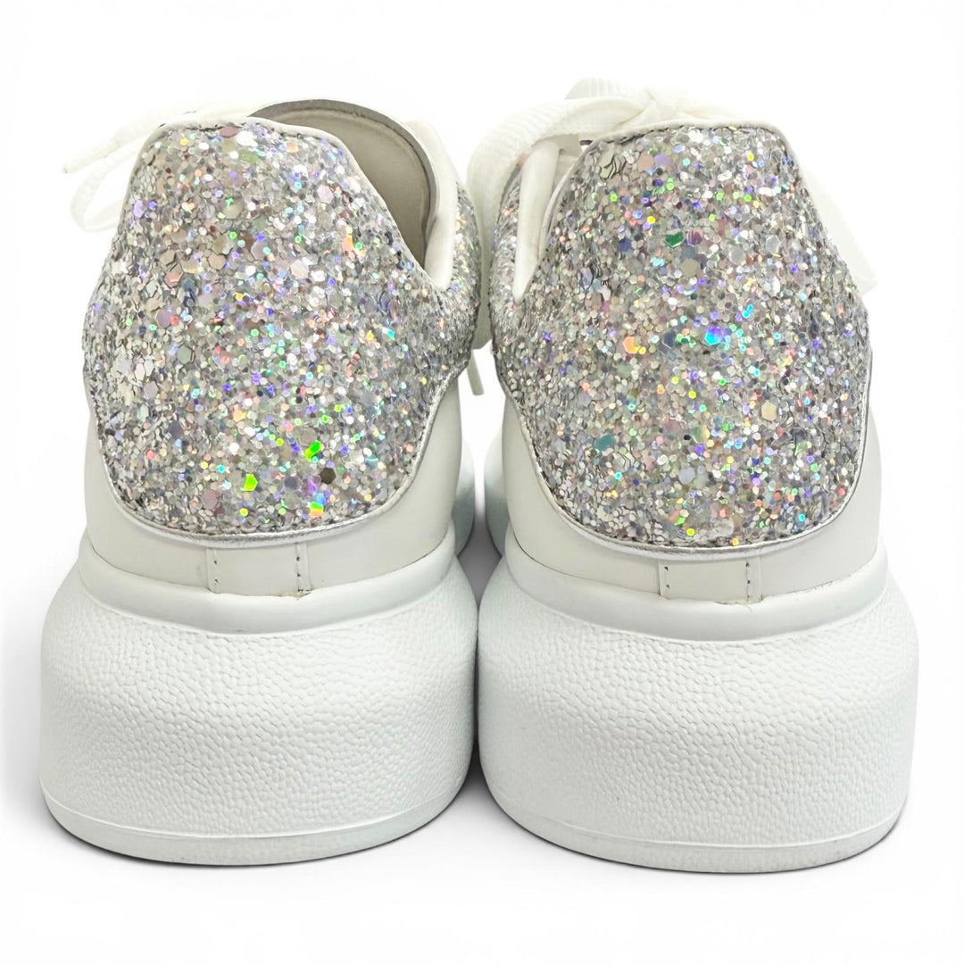Excellent Alexander McQueen LARRY Leather Glitter Oversized Sneakers 35 558945