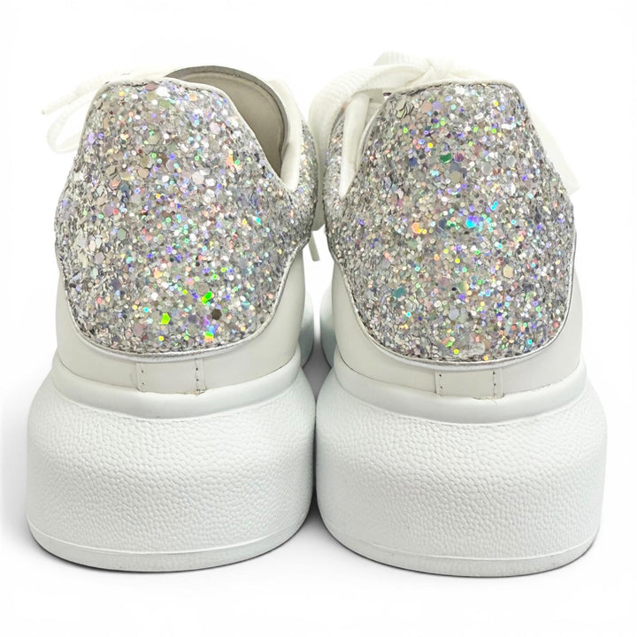 Excellent Alexander McQueen LARRY Leather Glitter Oversized Sneakers 35 558945