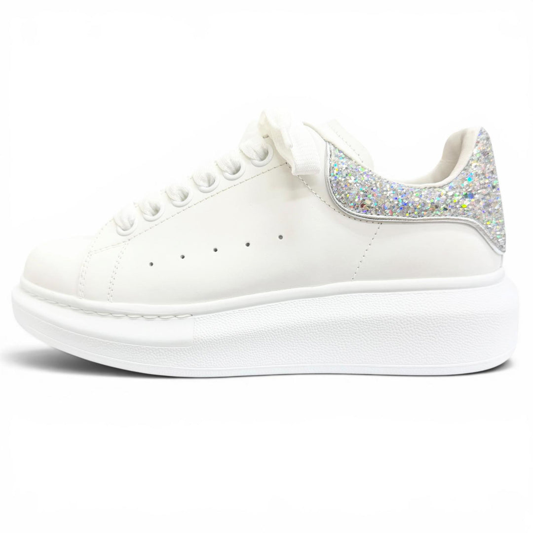 Excellent Alexander McQueen LARRY Leather Glitter Oversized Sneakers 35 558945