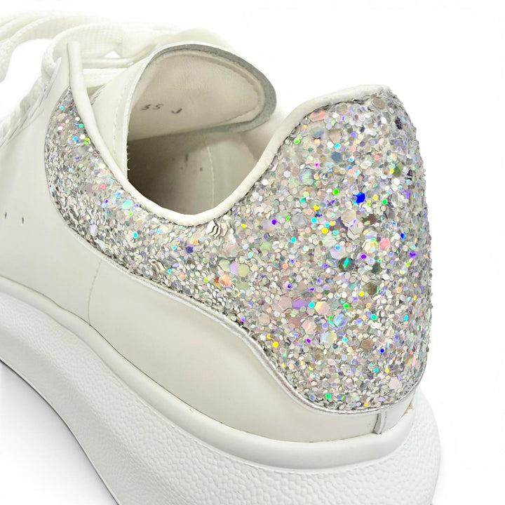Excellent Alexander McQueen LARRY Leather Glitter Oversized Sneakers 35 558945
