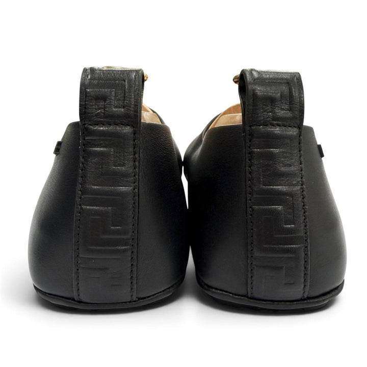 Excellent VERSACE Slip-on VILLA Driving shoes with metal logo black leather 43