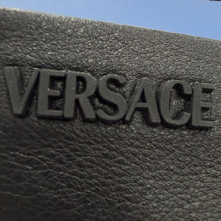 Excellent VERSACE Slip-on VILLA Driving shoes with metal logo black leather 43