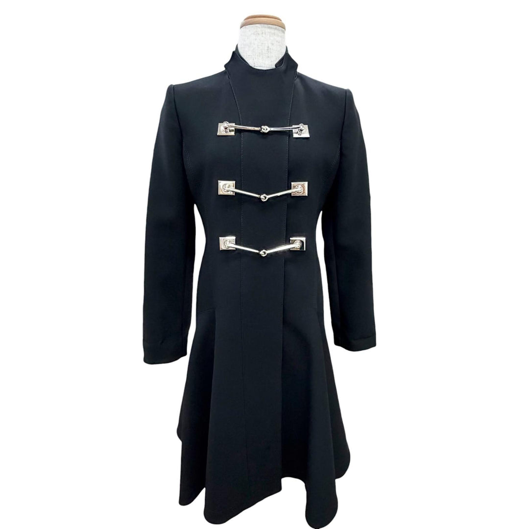 Excellent GUCCI coat Bit design stand collar long coat black Women 36 361308
