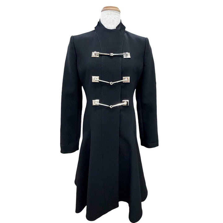 Excellent GUCCI coat Bit design stand collar long coat black Women 36 361308