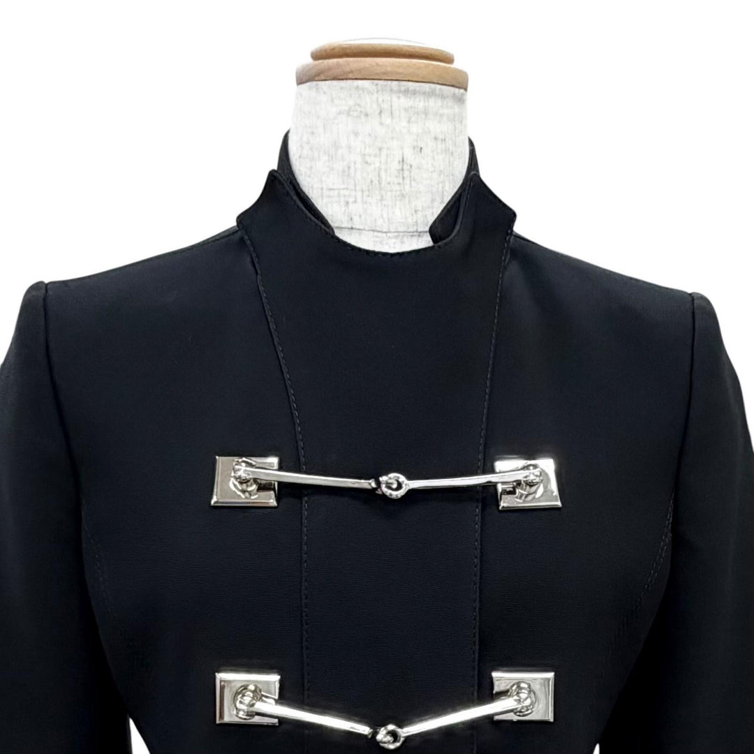Excellent GUCCI coat Bit design stand collar long coat black Women 36 361308