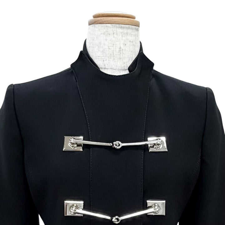 Excellent GUCCI coat Bit design stand collar long coat black Women 36 361308