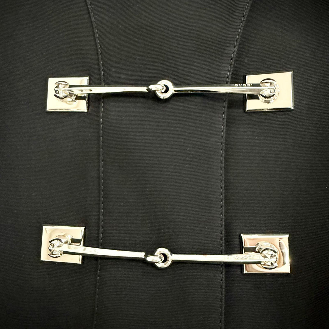Excellent GUCCI coat Bit design stand collar long coat black Women 36 361308