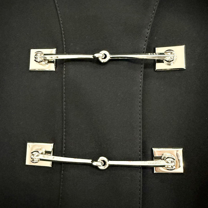 Excellent GUCCI coat Bit design stand collar long coat black Women 36 361308