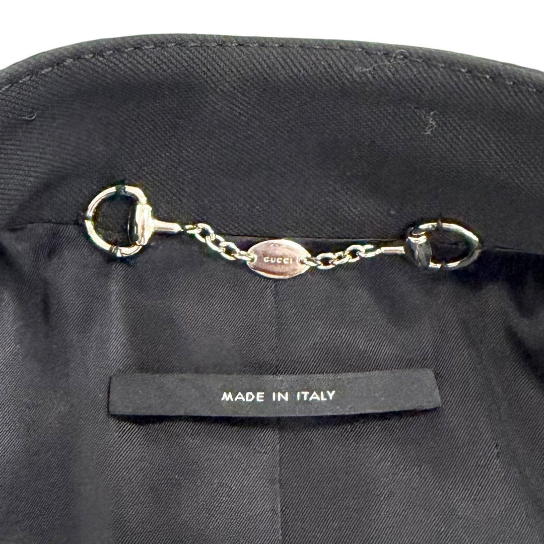 Excellent GUCCI coat Bit design stand collar long coat black Women 36 361308