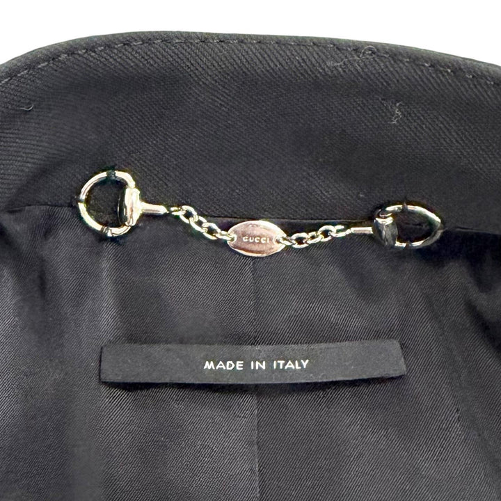 Excellent GUCCI coat Bit design stand collar long coat black Women 36 361308