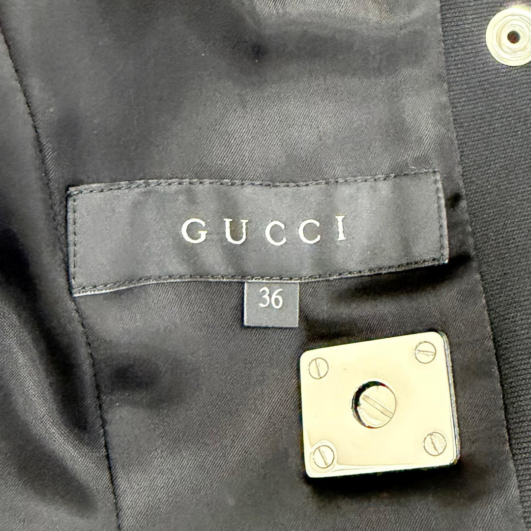 Excellent GUCCI coat Bit design stand collar long coat black Women 36 361308