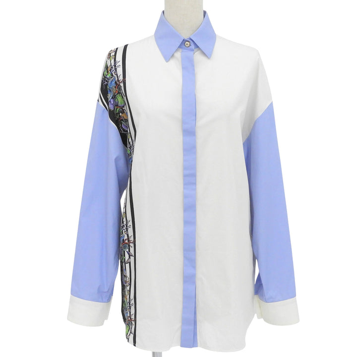 Great VERSACE Long sleeve shirt Baroque Marine Pattern white cotton 36 A89285