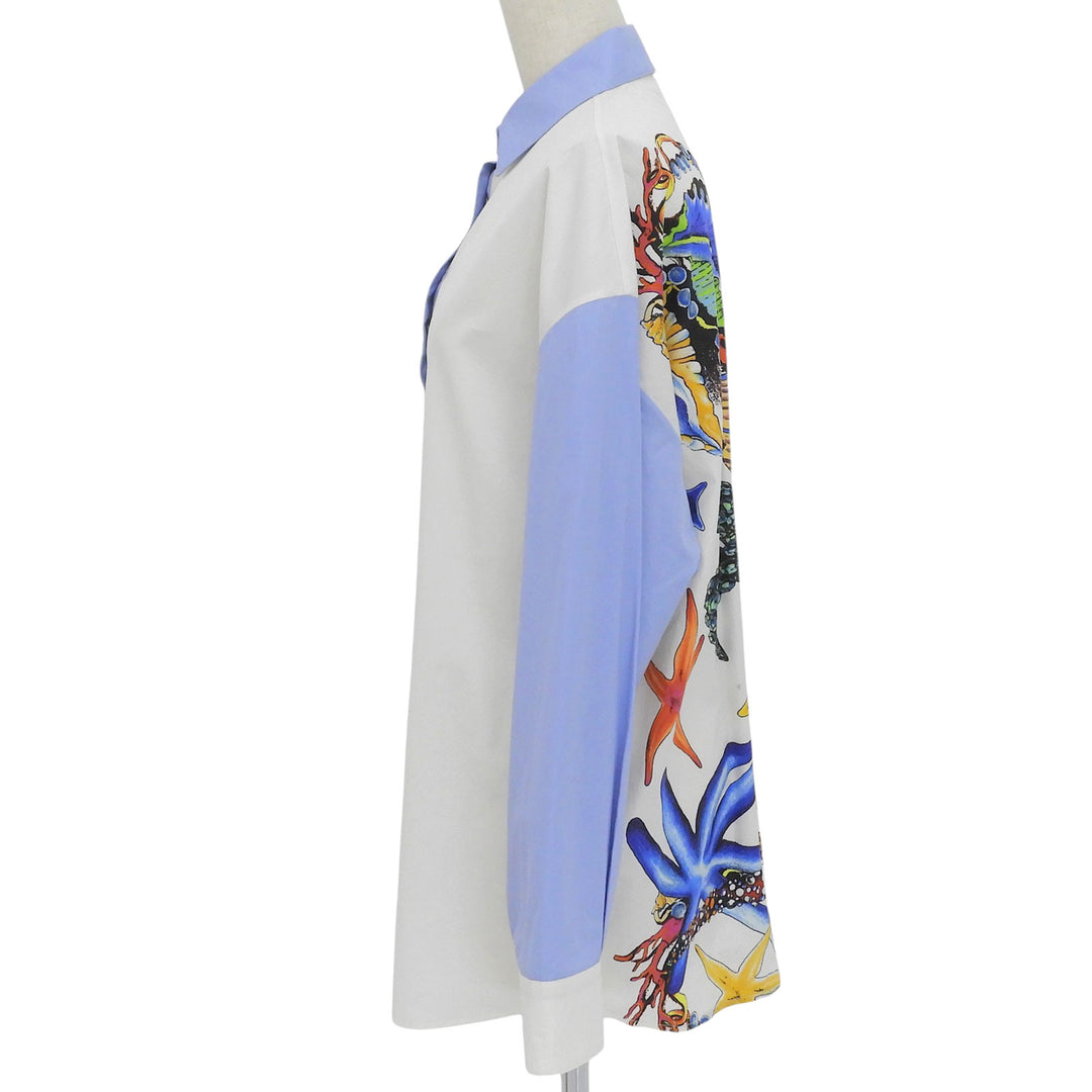 Great VERSACE Long sleeve shirt Baroque Marine Pattern white cotton 36 A89285