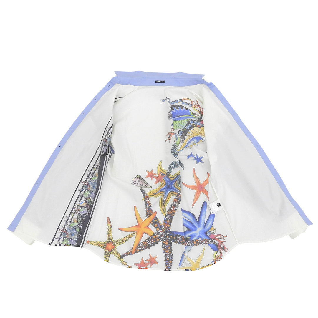 Great VERSACE Long sleeve shirt Baroque Marine Pattern white cotton 36 A89285
