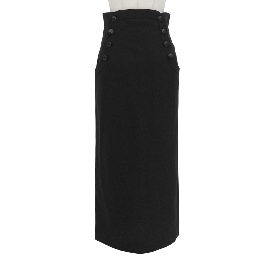 Excellent MAME KUROGOUCHI skirt Front button long black cotton 2 MM23PS-SK713