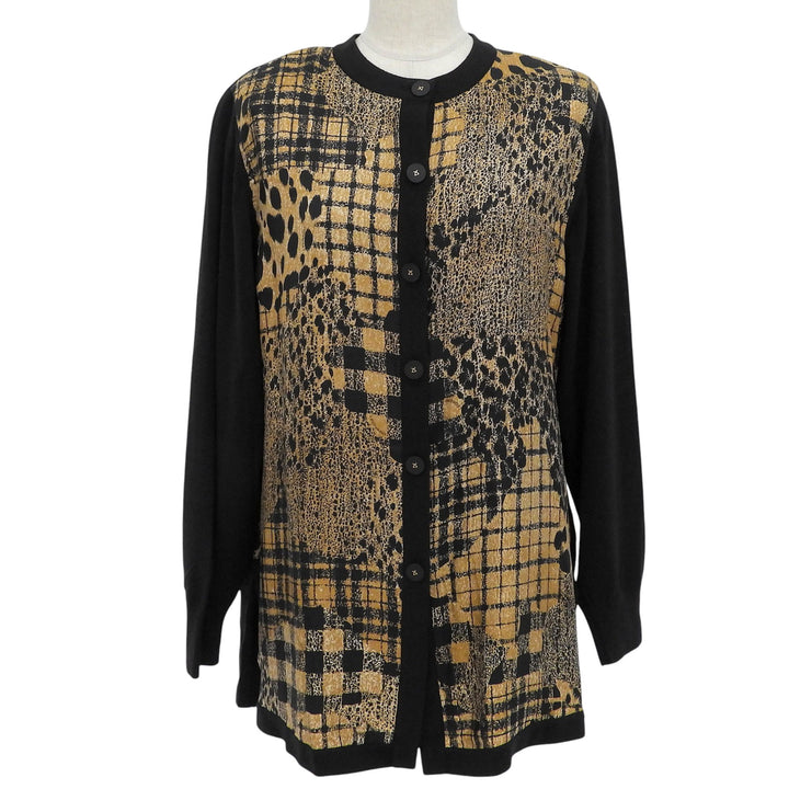 Excellent LEONARD FASHION cardigan Leopard Pattern Crew Neck black silk Women M