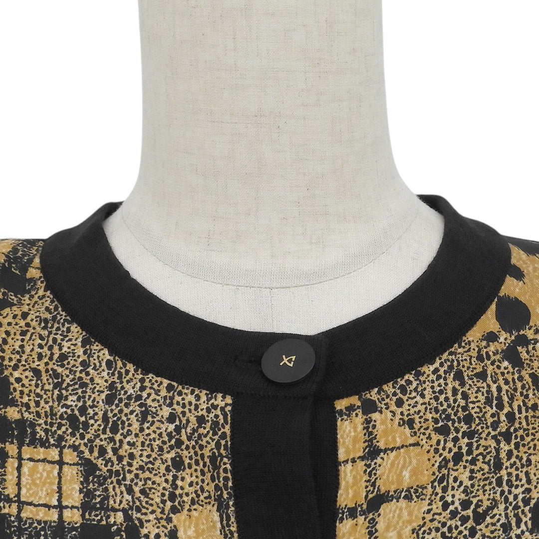 Excellent LEONARD FASHION cardigan Leopard Pattern Crew Neck black silk Women M