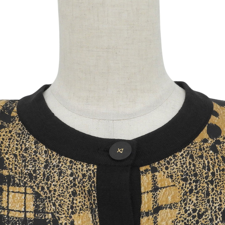 Excellent LEONARD FASHION cardigan Leopard Pattern Crew Neck black silk Women M