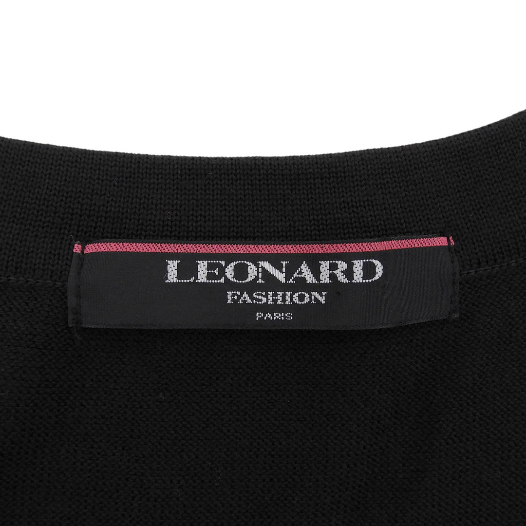 Excellent LEONARD FASHION cardigan Leopard Pattern Crew Neck black silk Women M
