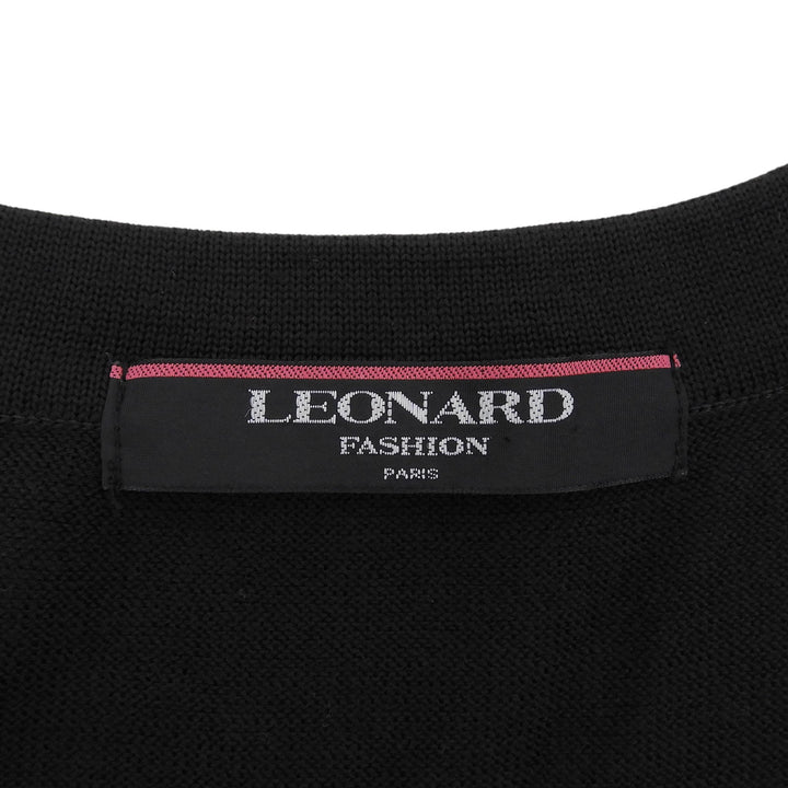 Excellent LEONARD FASHION cardigan Leopard Pattern Crew Neck black silk Women M