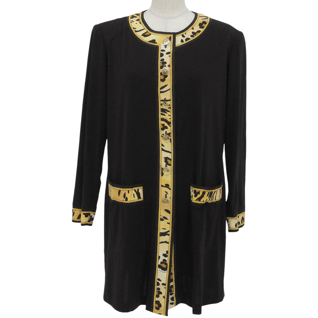 Excellent LEONARD FASHION cardigan Leopard Trim Long Brown acetate Women M