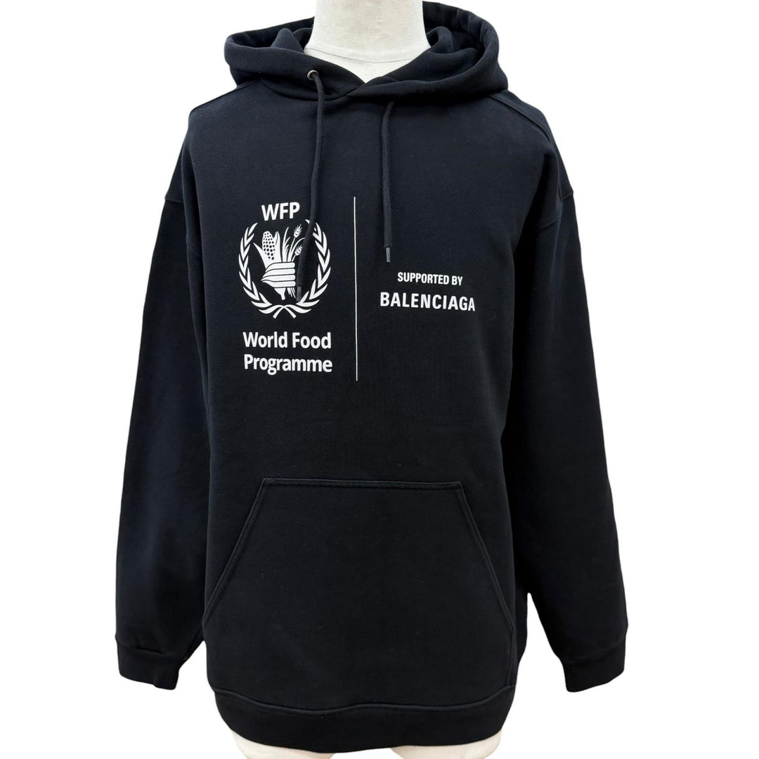 Great BALENCIAGA hoodie WFP Logo Hoodie, Fleece-Lined Pullover black M 600583