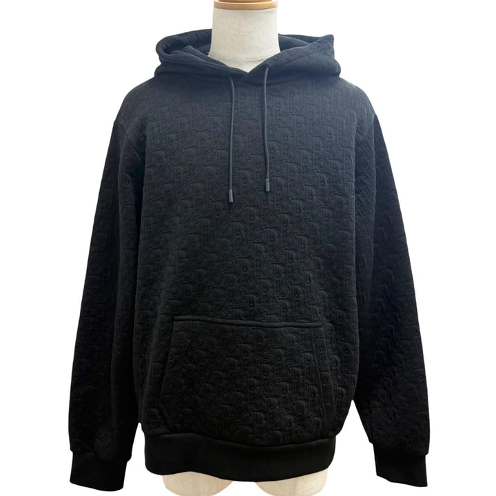 Excellent DIOR hoodie Oblique embossed all-over print pullover hoodie black