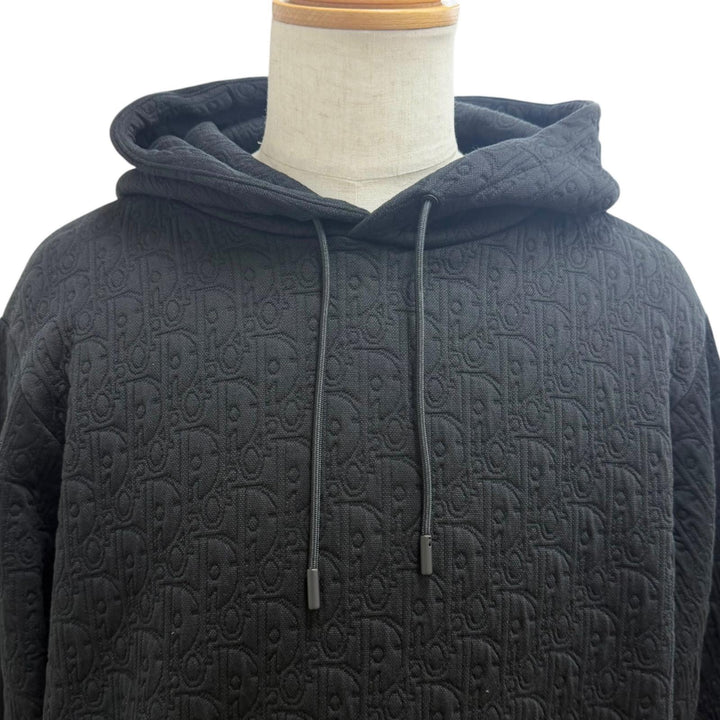 Excellent DIOR hoodie Oblique embossed all-over print pullover hoodie black