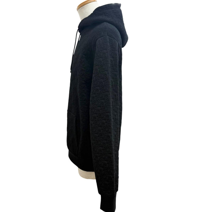 Excellent DIOR hoodie Oblique embossed all-over print pullover hoodie black