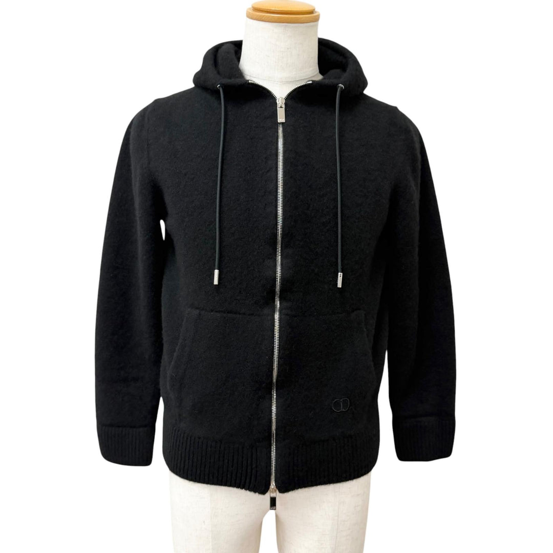 Great DIOR hoodie CD logo embroidery zip black cashmere mens XXL 113M200AT223