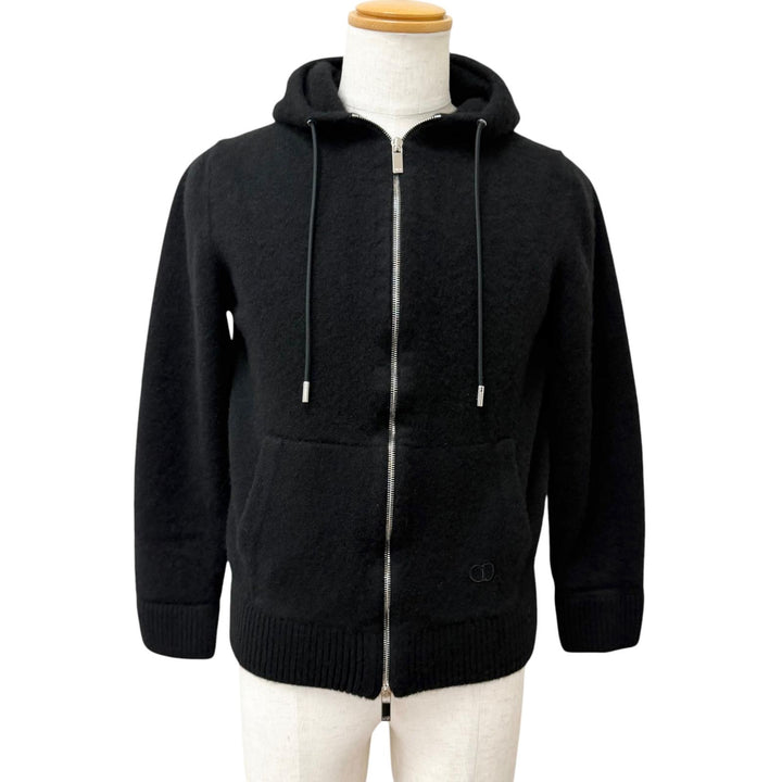 Great DIOR hoodie CD logo embroidery zip black cashmere mens XXL 113M200AT223