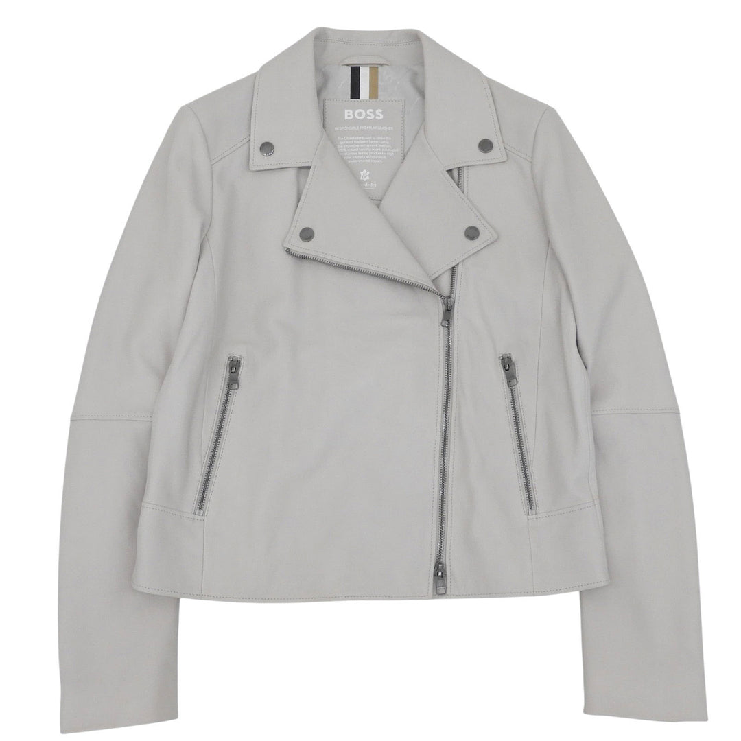 Great HUGO BOSS leather jacket Double breasted Light gray Sheep leather Women