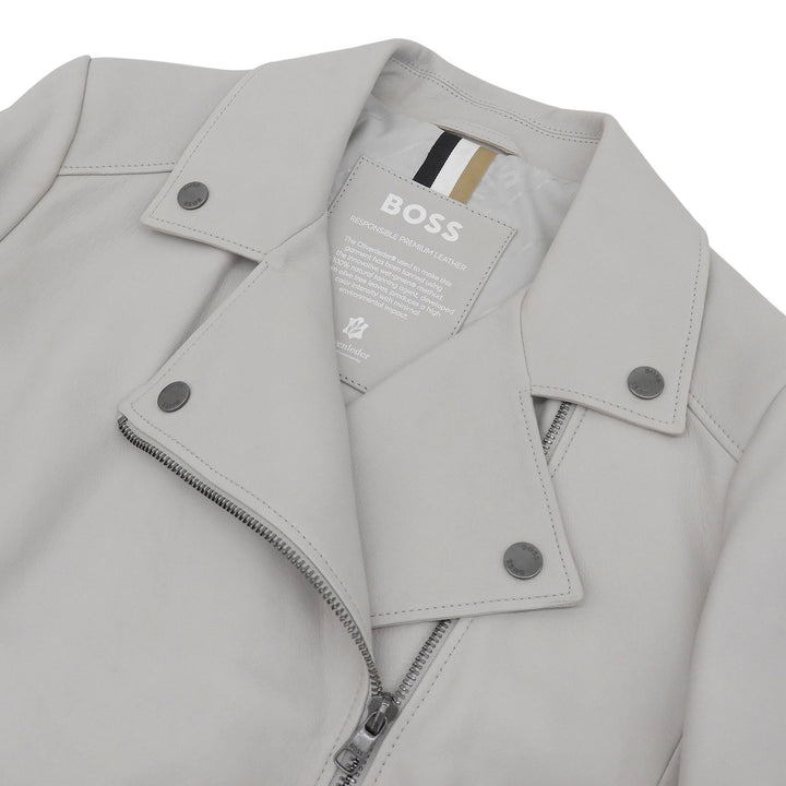 Great HUGO BOSS leather jacket Double breasted Light gray Sheep leather Women