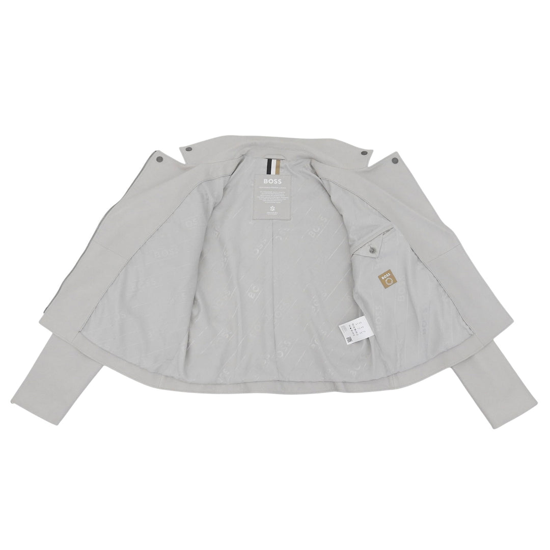 Great HUGO BOSS leather jacket Double breasted Light gray Sheep leather Women