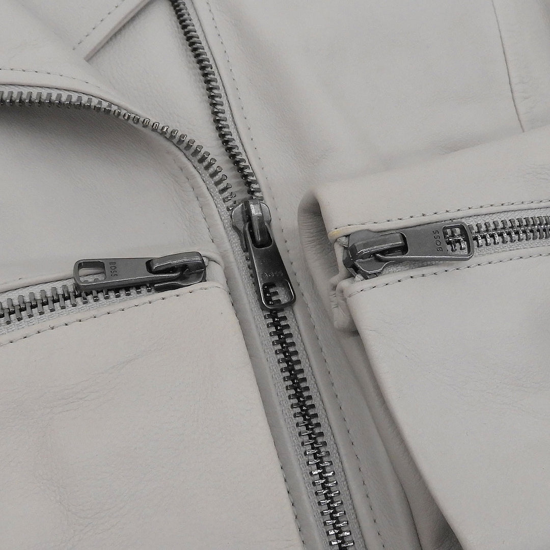 Great HUGO BOSS leather jacket Double breasted Light gray Sheep leather Women