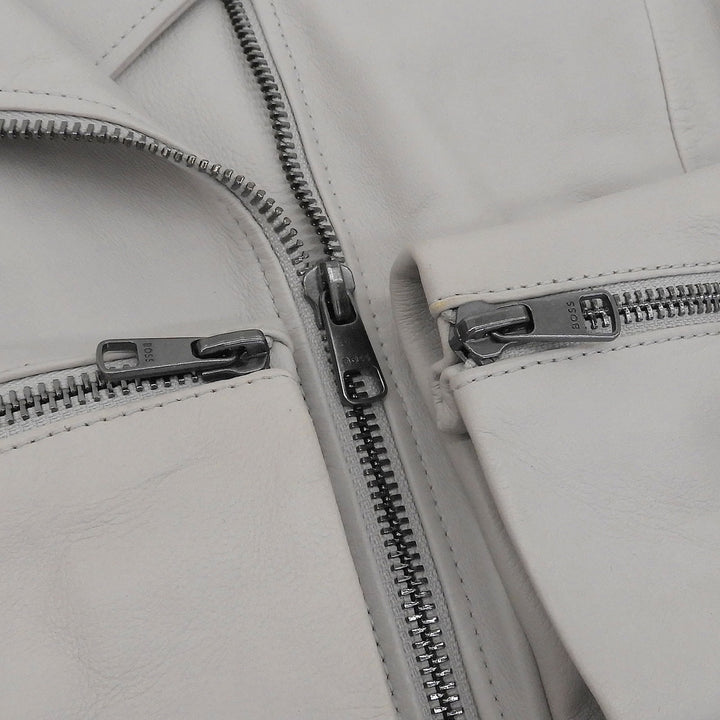 Great HUGO BOSS leather jacket Double breasted Light gray Sheep leather Women