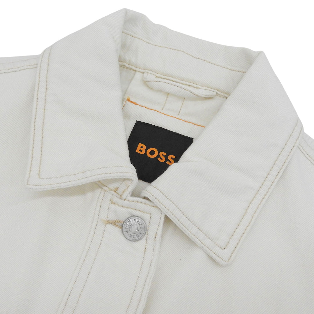 Excellent HUGO BOSS Denim Jacket Logo button drawstring white cotton Women S