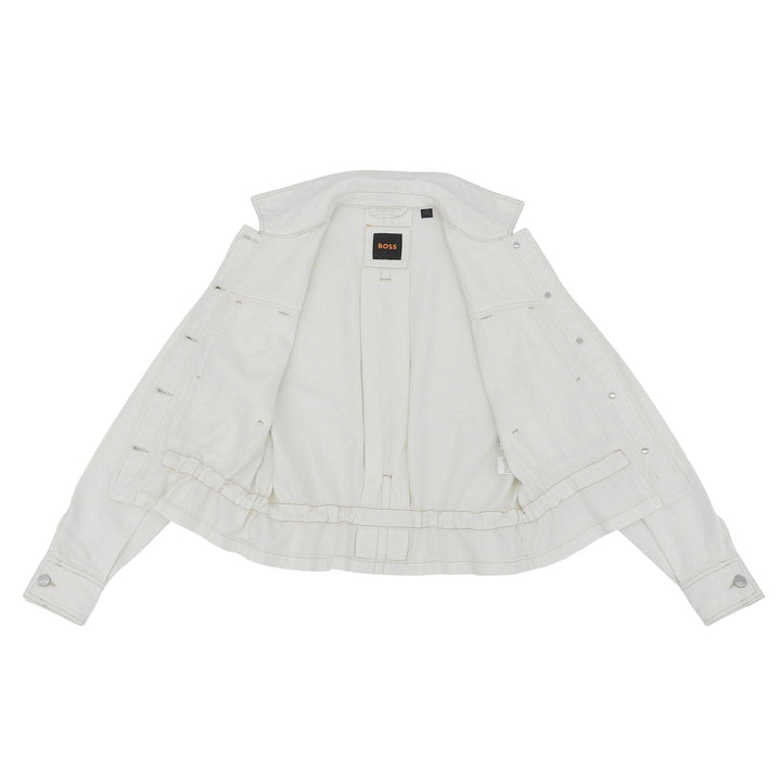 Excellent HUGO BOSS Denim Jacket Logo button drawstring white cotton Women S