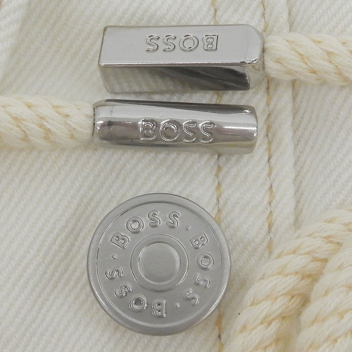 Excellent HUGO BOSS Denim Jacket Logo button drawstring white cotton Women S