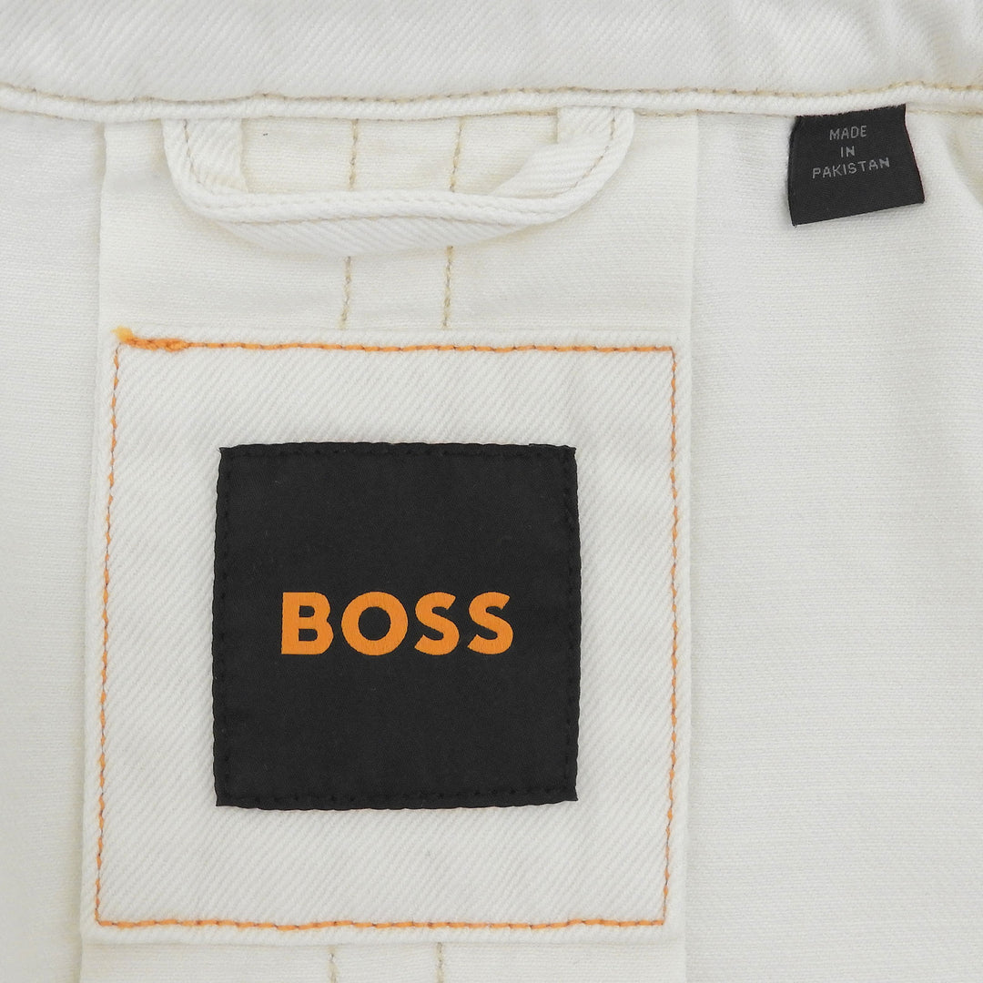 Excellent HUGO BOSS Denim Jacket Logo button drawstring white cotton Women S