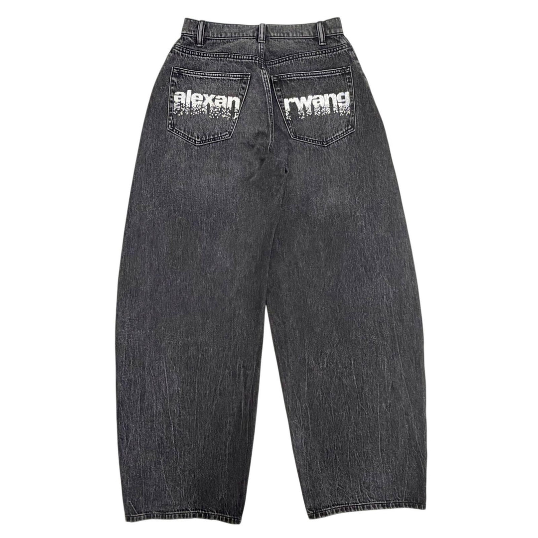 Great Alexander Wang Denim pants Rhinestone button fly wide Black 24 4DC1264112